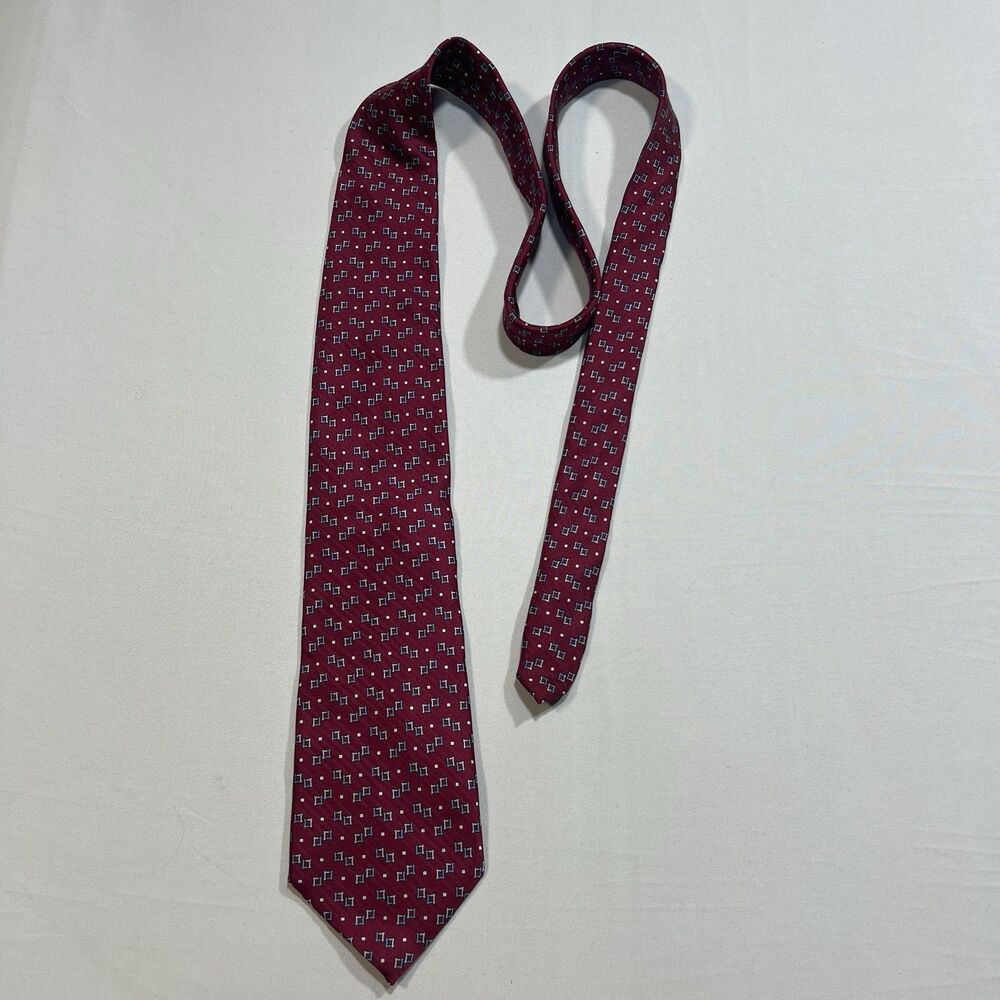 Jacques Estier Silk Tie Burgundy Geometric Square Made in Italy 100% Silk